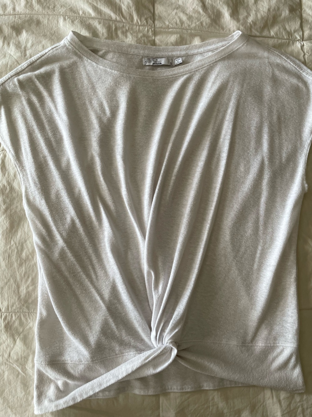 Prana Neutral Cream Jersey Top - Soft Knit Draped Front